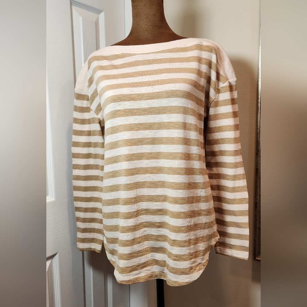 Loft Striped Beige and Cream Long Sleeve Top